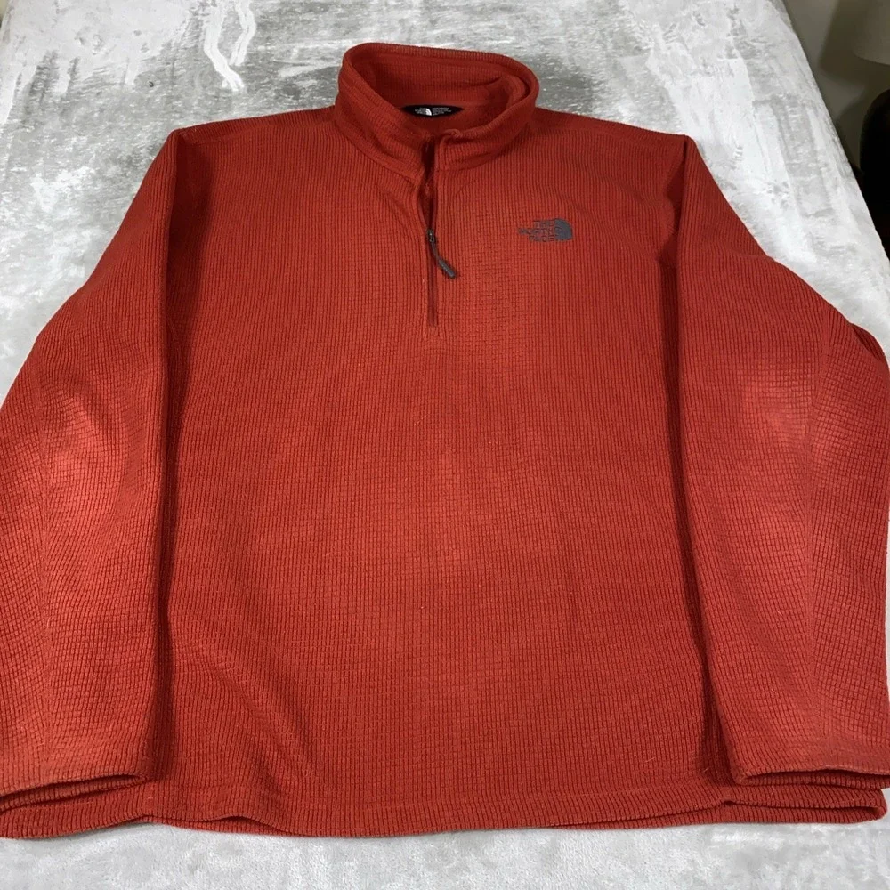 The North Face Men's XXL Red Waffle Fleece 1/4 Zip Pullover Sweater Thermal
